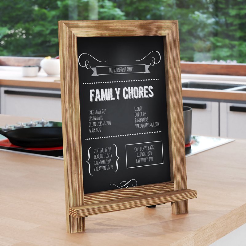Merrick Lane Magda Set Of 10 Wall Mount Or Tabletop Magnetic Chalkboards With Folding Metal Legs In Torched Wood, In Brown