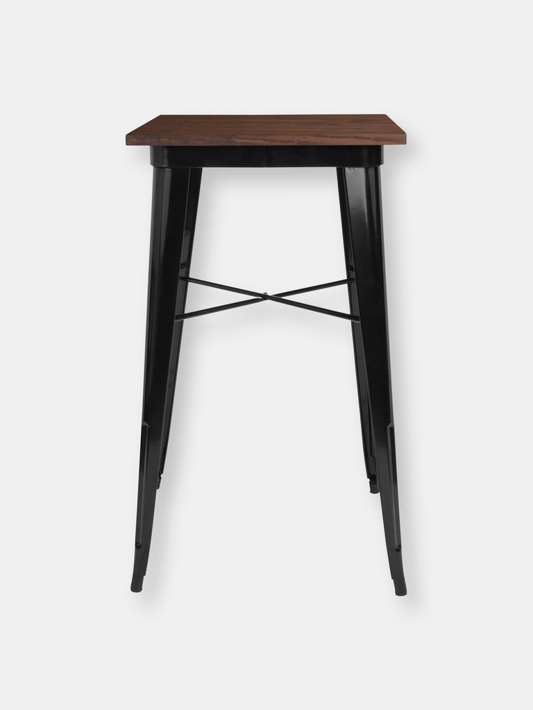 Modern 23.5" Square Black Metal Table with Rustic Walnut Finished Wood Top for Indoor Use - Black