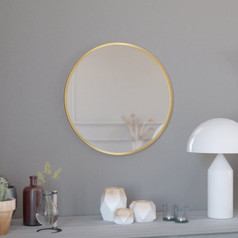 Merrick Lane Monaco 24" Round Accent Wall Mirror In Gold With Metal Frame For Bathroom, Vanity, Entryway, Dining