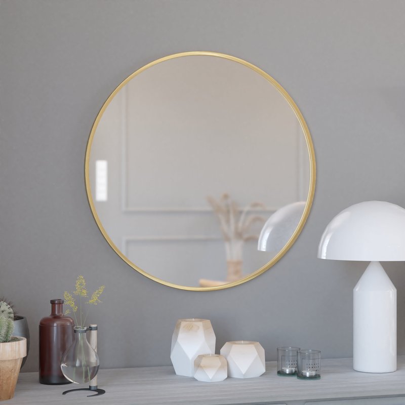 Merrick Lane Monaco 30" Round Accent Wall Mirror In Gold With Metal Frame For Bathroom, Vanity, Entryway, Dining