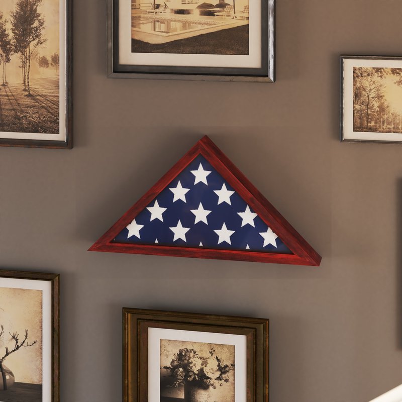 Merrick Lane Sabore Mahogany Solid Wood Military Memorial Flag Display Case For 9.5' X 5' American Veteran Flag