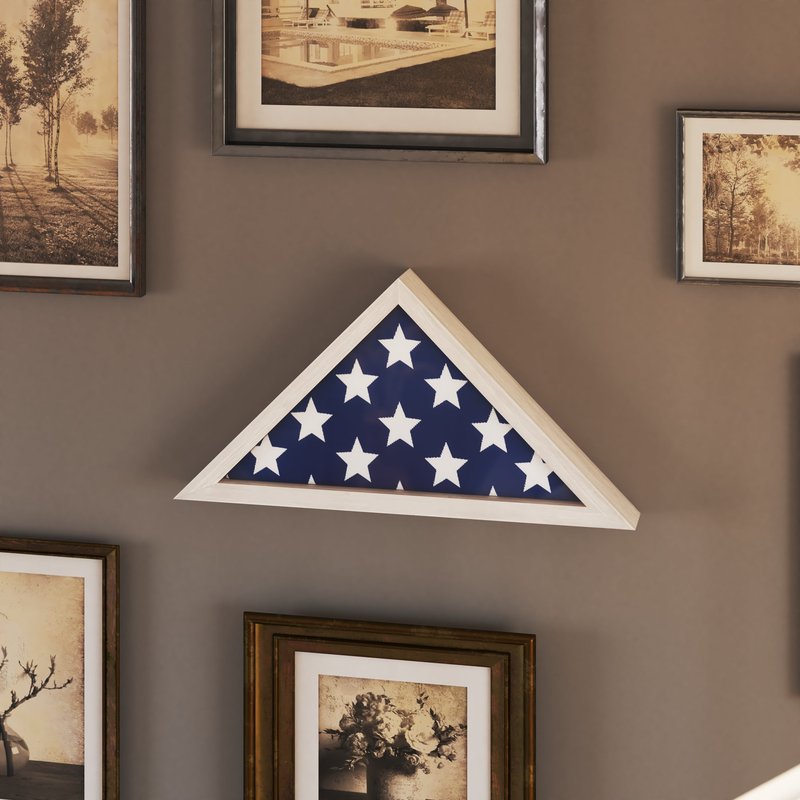 Merrick Lane Sabore Whitewashed Solid Wood Military Memorial Flag Display Case For 9.5' X 5' American Veteran Fla