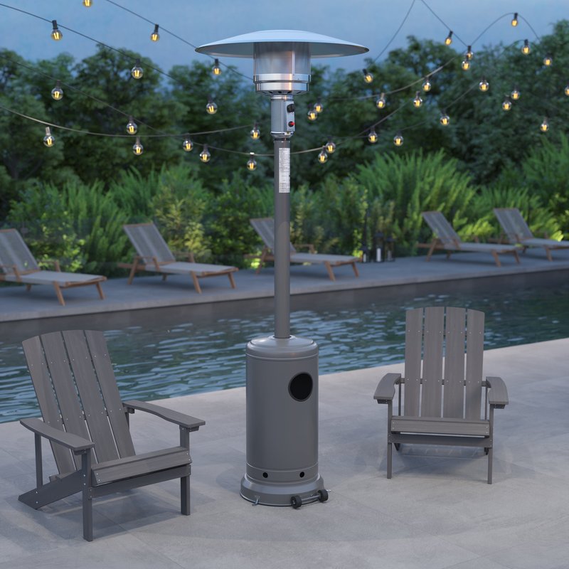 Merrick Lane Silver Finished Stainless Steel 7.5' Tall 40,000 Btu Outdoor Propane Patio Heater With Wheels In Grey
