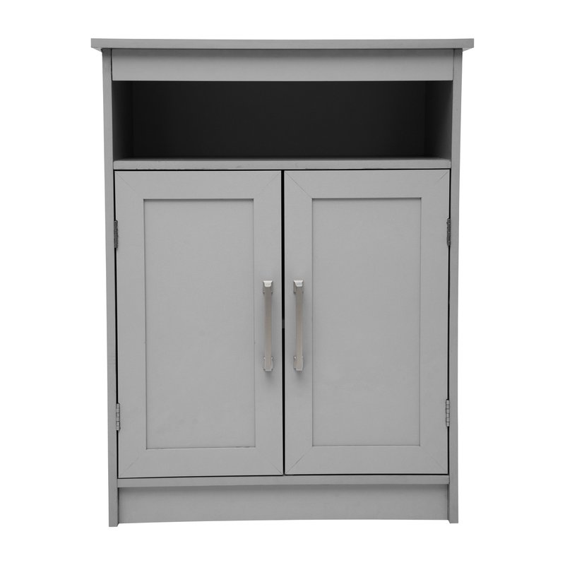Merrick Lane Vigo Bathroom Storage Cabinet With Adjustable Cabinet Shelf, Upper Open Shelf, And 2 Magnetic Closur In Gray