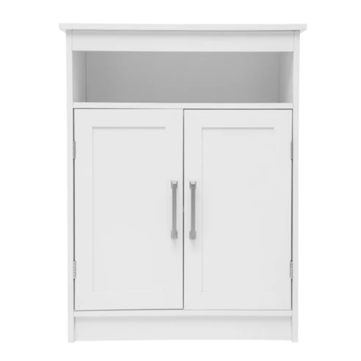 Merrick Lane Vigo Bathroom Storage Cabinet With Adjustable Cabinet Shelf, Upper Open Shelf, And 2 Magnetic Closur In White