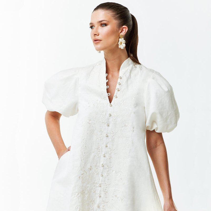 Shop Mestiza Elliana Barong Mini Dress In White