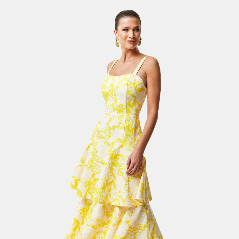 Mestiza Torero Gown In Yellow/ivory Floral Deco
