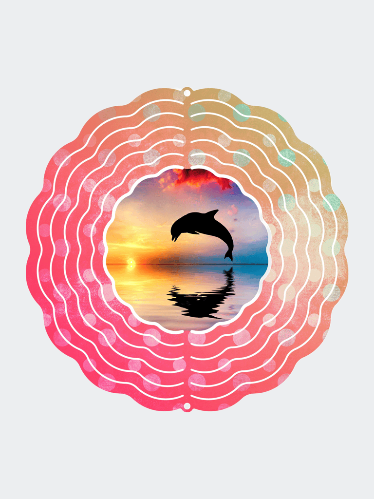 Dolphin At Sunset Wind Spinner - Pink