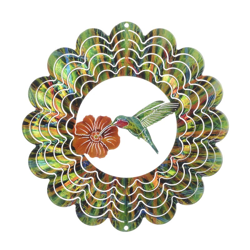 Metal Art Maker Kaleidoscope Hummingbird Green Wind Spinner