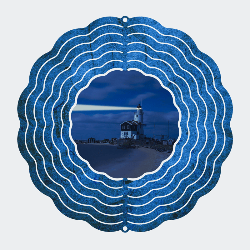 Metal Art Maker Night Lighthouse Wind Spinner In Blue