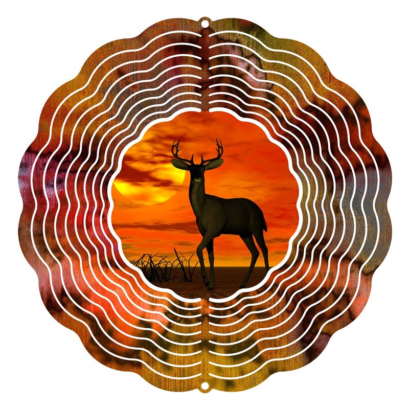 Metal Art Maker Sunset Deer Wind Spinner In Orange