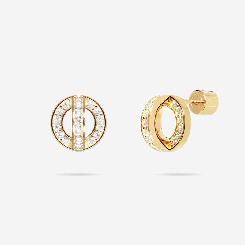 Meulien Circle And Arc Pave Cz Stud Earrings In Gold