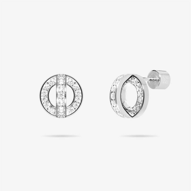 Meulien Circle And Arc Pave Cz Stud Earrings In Grey