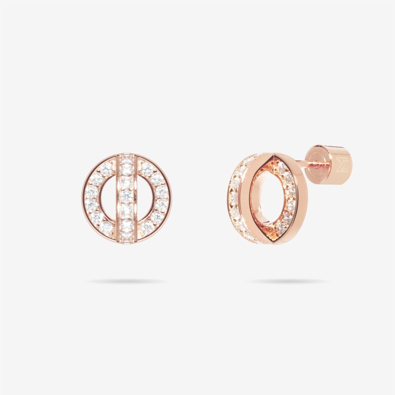 Meulien Circle And Arc Pave Cz Stud Earrings In Pink