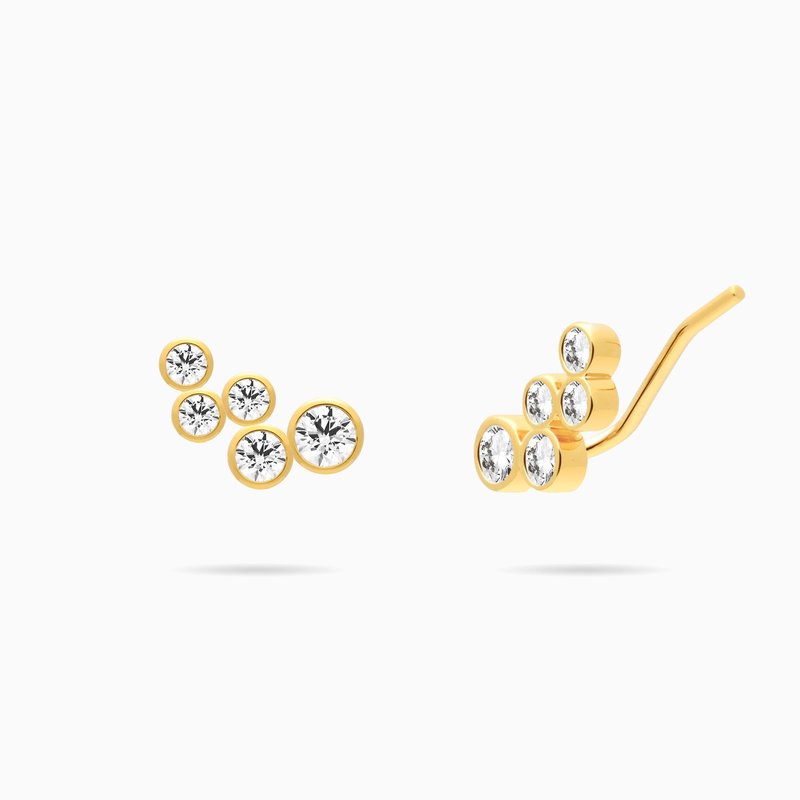 Meulien Clustered Bezel Set Cz Ear Climber Stud Earrings In Gold