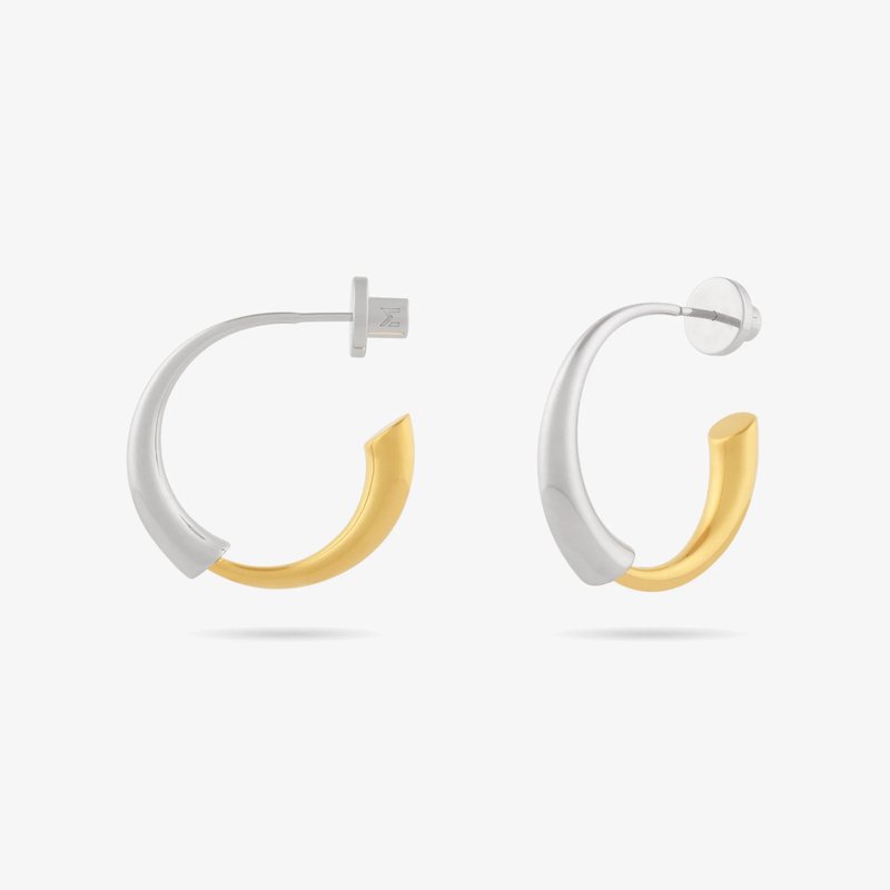 Meulien Gold And Silver Bi-color Double Arc Hoop Earrings In Grey