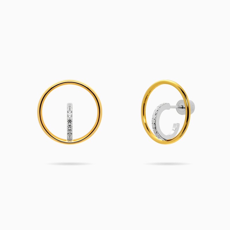 Meulien Gold And Silver Bi-color Hoop And Huggie Cz Earrings