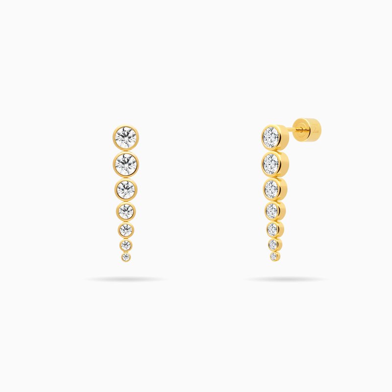 Shop Meulien Graduated Bezel Set Cz Chain Dangle Earrings In Gold