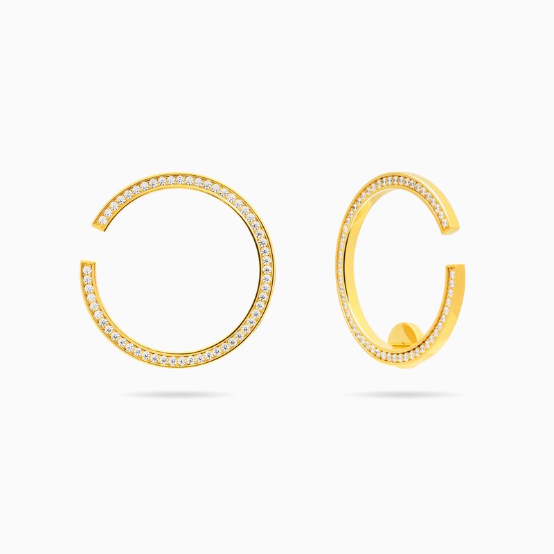 Meulien Large Hoop And Cuff Earrings With Pave Cz In Gold