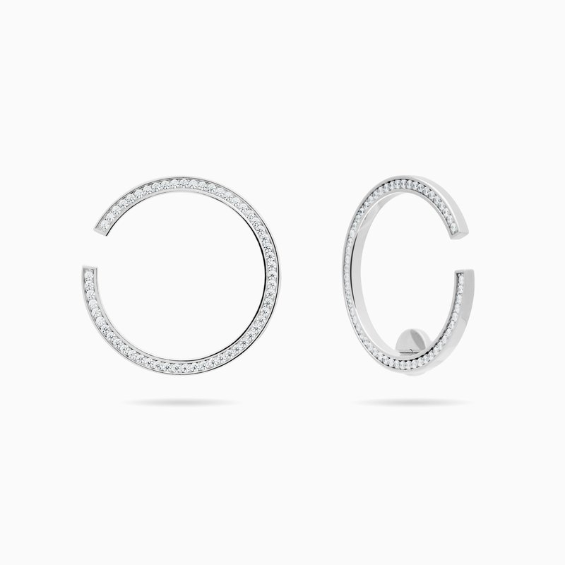 Meulien Large Hoop And Cuff Earrings With Pave Cz In Grey