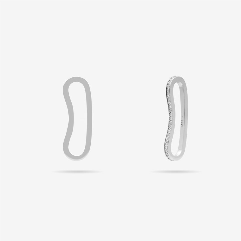 Meulien Long Curvy Thin Bar Ear Cuff With Pave Cz In Grey