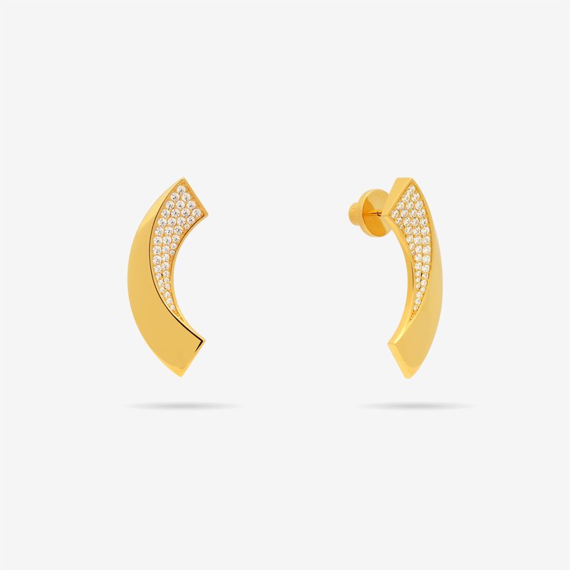 Shop Meulien Ribbon Drop Earrings With Pave Cz In Gold