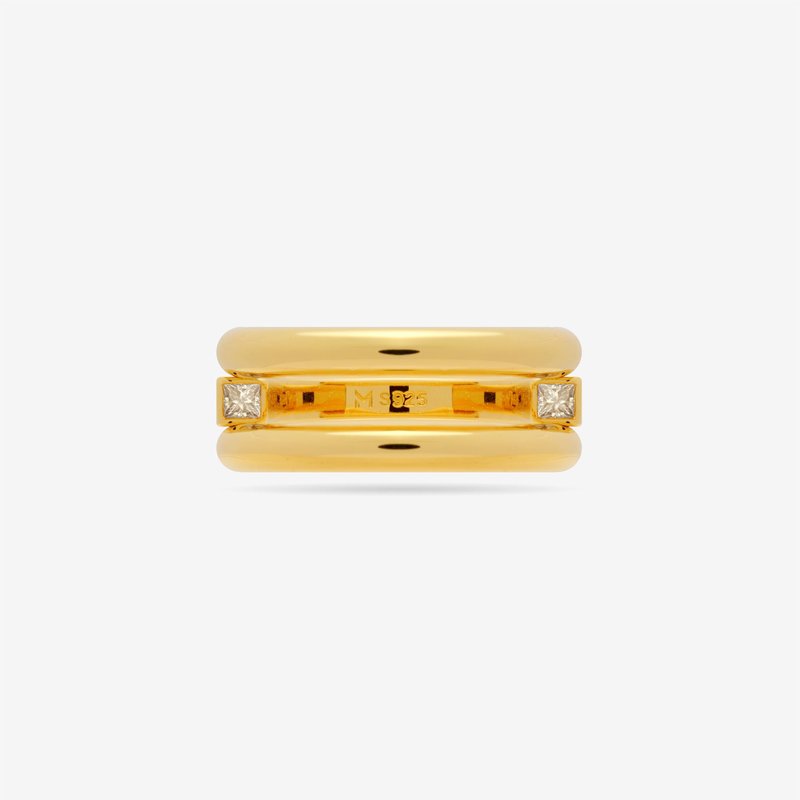 Shop Meulien Round And Square Triple Band Convertible Ring With Cz In Gold