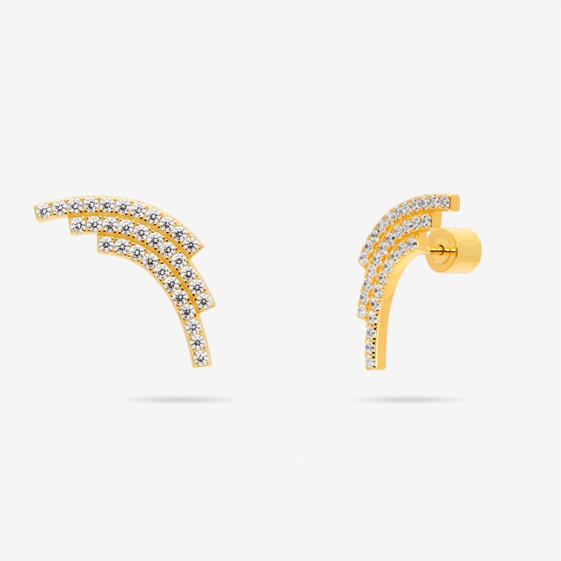 Meulien Sequenced Triple Arc Earrings With Pave Cz In Gold
