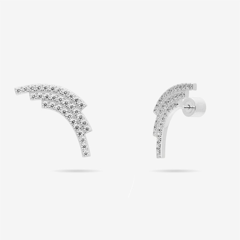 Meulien Sequenced Triple Arc Earrings With Pave Cz In Grey