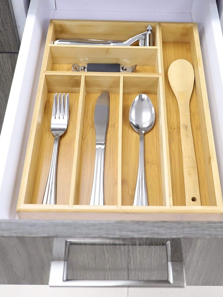 Michael Graves Design 6 Compartment Bamboo Cutlery Tray, Natural