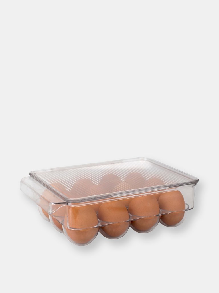 Michael Graves Design Stackable 12 Compartment Plastic Egg Container with Lid, Clear