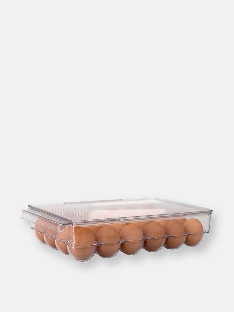 Michael Graves Design Stackable 24 Compartment Plastic Egg Container with Lid, Clear