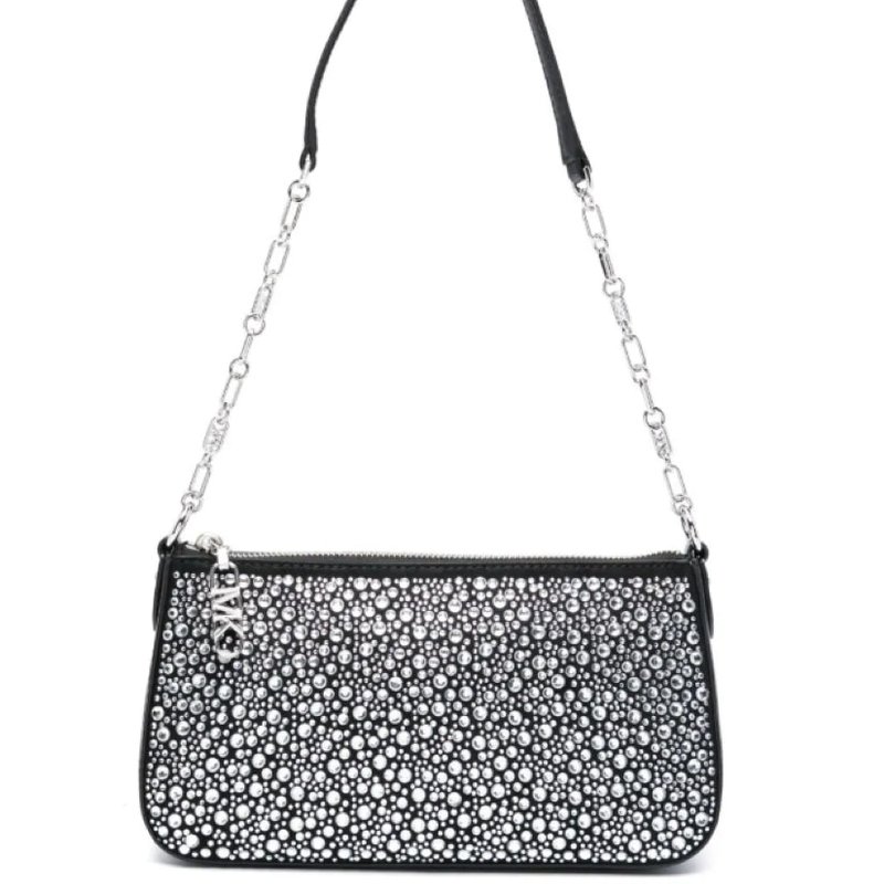 Shop Michael Kors Empire Medium Chain Pouchette Handbag In Black