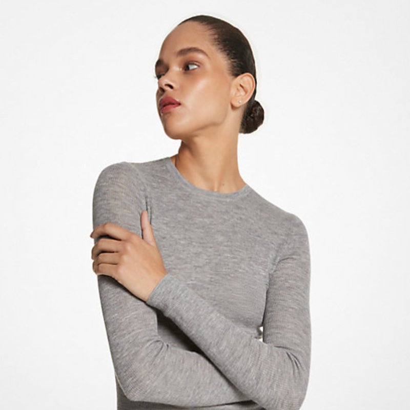 Michael Kors Hutton Featherweight Cashmere Sweater Banker Grey In Gray