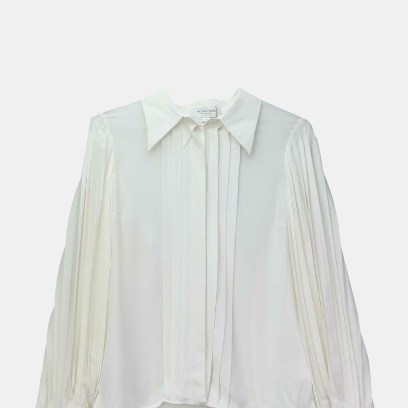 Michael Kors Women's White Silk Georgette Puff Sleeve Shirt Blouse