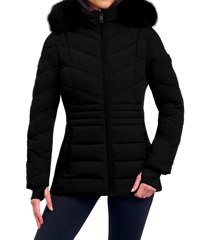 Shop Michael Kors Women's Black Chevron Faux Fur Hooded Coat