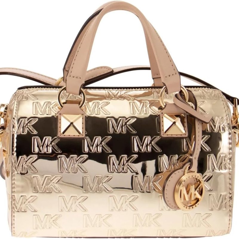 Shop Michael Kors Women's Grayson Patent Leather Small Duffle Crossbody Handbag, Pale Gold