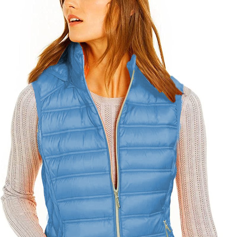 Shop Michael Kors Women's South Pacific Blue Down Puffer Vest With Removable Hood