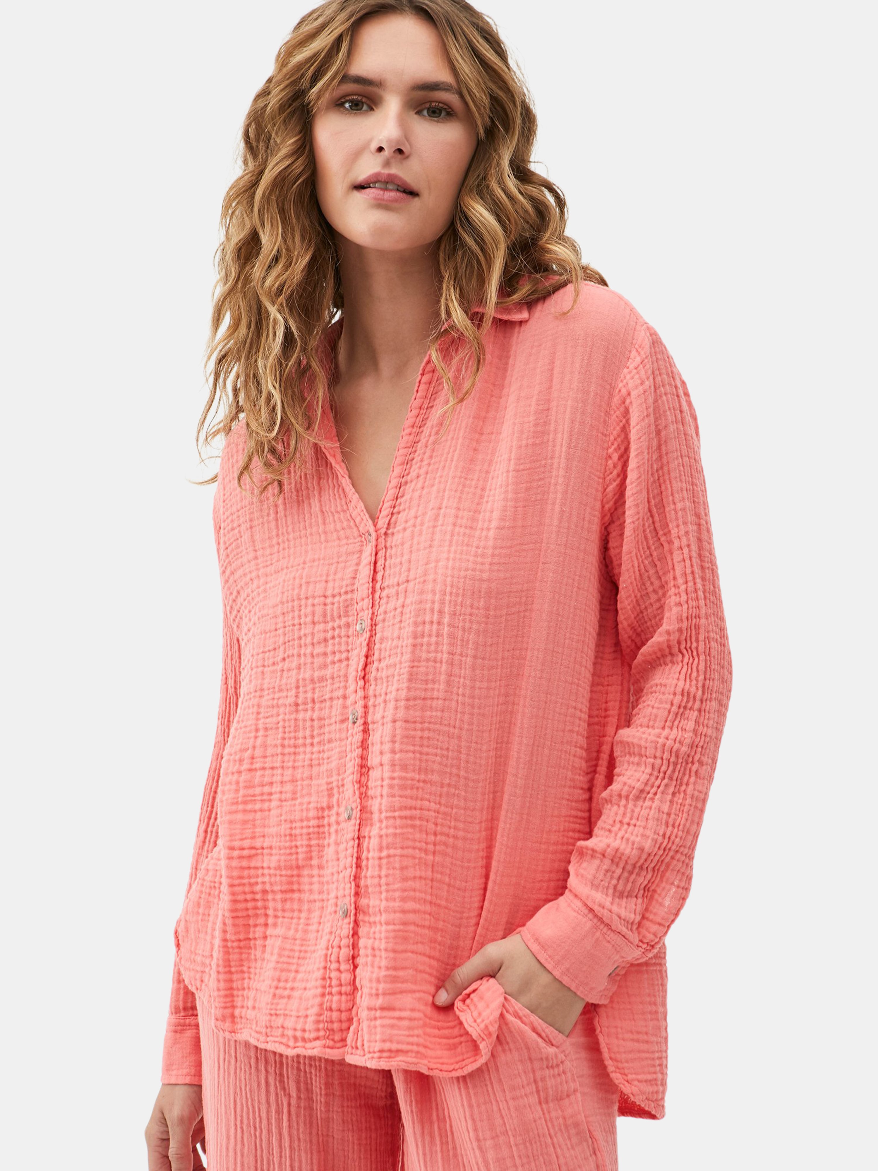 Michael Stars Gauze Button Down Top In Pink