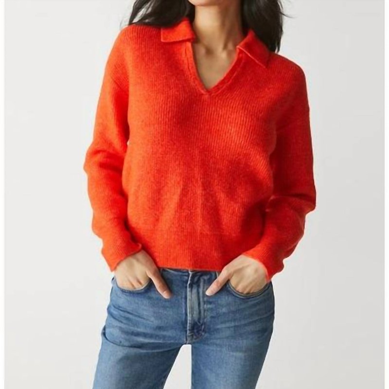 Shop Michael Stars Stevie Collared Pullover Sweatshirt In Orange