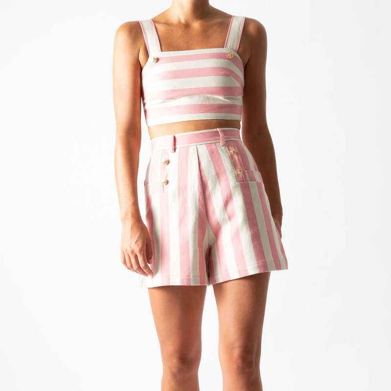 Miguelina Giada Striped Cotton Shorts In Pink