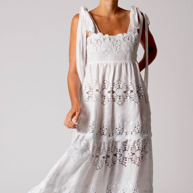 Miguelina Juniper Cloisters Linen Embroidery Dress In White