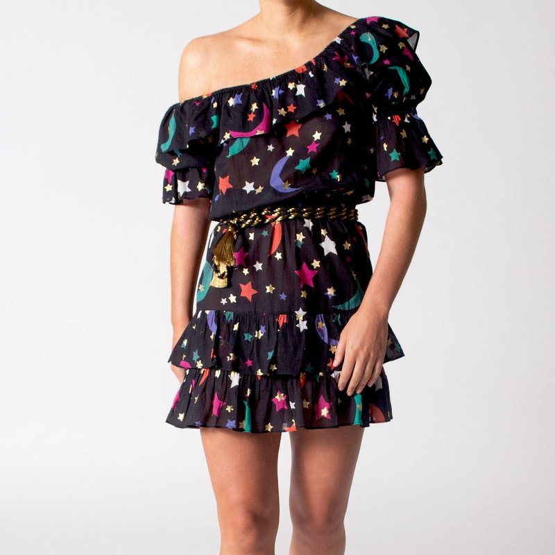 Miguelina Lux Printed Cotton-poplin Mini Dress In Black