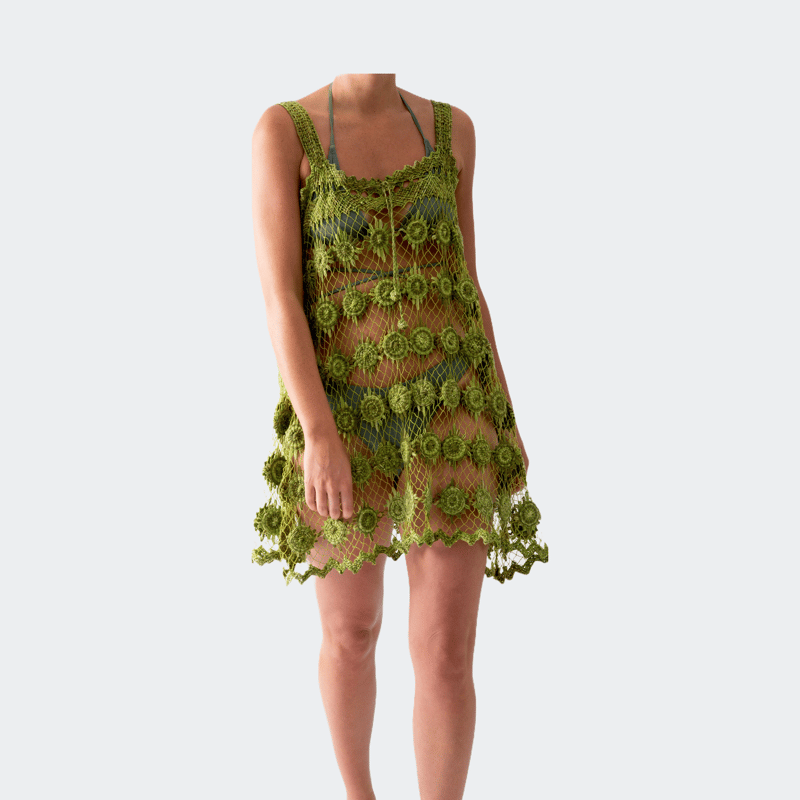 Miguelina Vana Filet Lace Coverup In Green