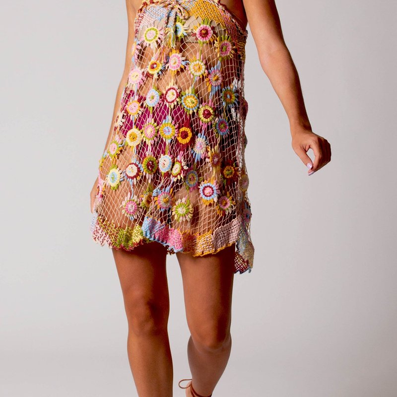 Miguelina Vana Crocheted Cotton Mini Dress In Pink