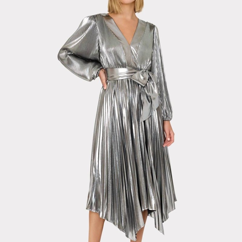 Shop Milly Liora Pleated Dress In Grey