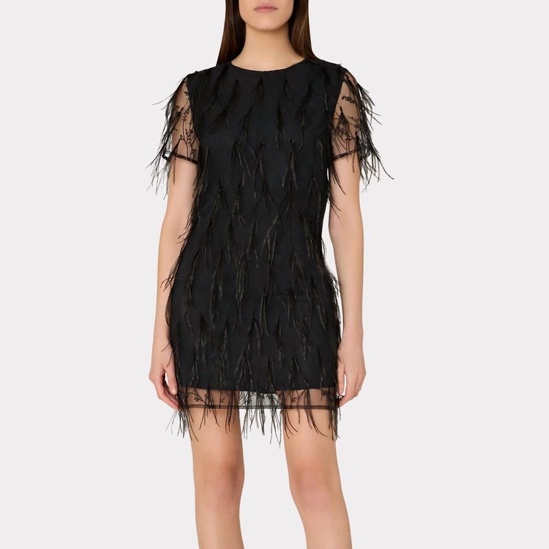 Shop Milly Rana Feather Dress In Black