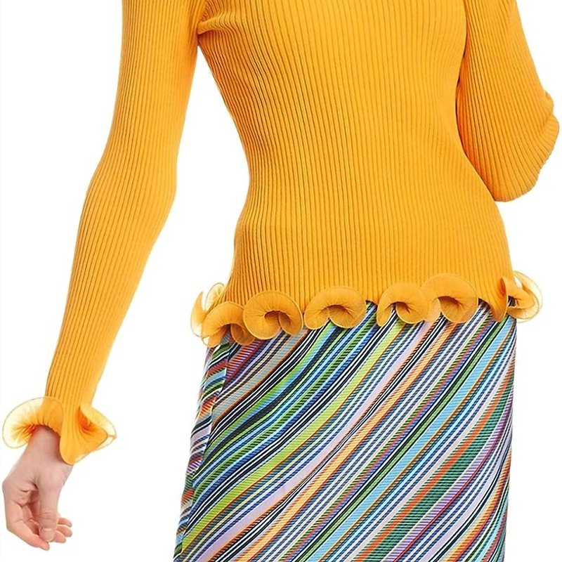 Shop Milly Wired Edge Ribbed Knit Pullover Sweater In Orange