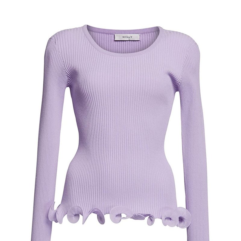 Shop Milly Women's Lavender Wired Edge Ribbed Knit Pullover Sweater In Purple