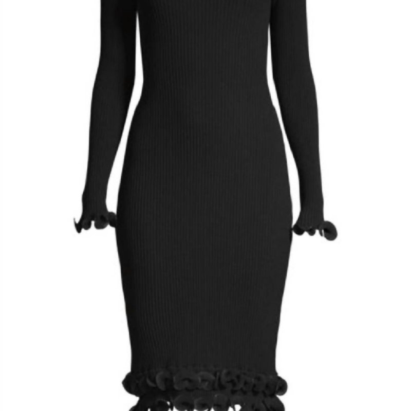 Shop Milly Women's Wired Edge Long Sleeve Ribbed Fitted Bodycon Dress In Black